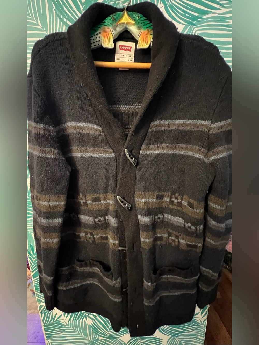 Levi's Wool Black Shawl Collar Striped Cardigan southwestern sz XL